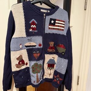 Croft & Barrow Blue and Cream Patchwork cardigan Americana
